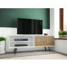 Manhattan Comfort Liberty 62.99 Mid-Century Modern TV Stand and Panel with Solid Wood Legs in White and 3D Brown Prints - Manhattan Comfort Liberty 62.99 Mid-Century Modern TV Stand and Panel with Solid Wood Legs in White and 3D Brown Prints
