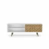 Liberty 62.99" Mid Century - Modern TV Stand - White and 3D Brown Prints - Front - Liberty 62.99" Mid Century - Modern TV Stand - White and 3D Brown Prints - Front