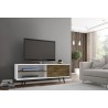Manhattan Comfort Liberty 62.99 Mid-Century Modern TV Stand and Panel with Solid Wood Legs in White and Rustic Brown