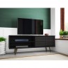 Manhattan Comfort Liberty 62.99 Mid-Century Modern TV Stand and Panel with Solid Wood Legs in Black