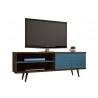 Liberty 62.99" Mid Century - Modern TV Stand (Rustic Brown and Aqua Blue) - White BG