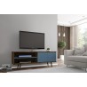 Manhattan Comfort Liberty 62.99 Mid-Century Modern TV Stand and Panel with Solid Wood Legs in Rustic Brown and Aqua Blue