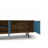 Liberty 62.99" Mid Century - Modern TV Stand (Rustic Brown and Aqua Blue) - Drawers Opened