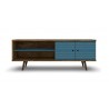 Liberty 62.99" Mid Century - Modern TV Stand (Rustic Brown and Aqua Blue) - Front