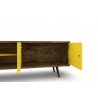 Liberty 62.99" Mid Century - Modern TV Stand (Rustic Brown and Yellow) - Drawers Opened