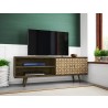 Manhattan Comfort Liberty 62.99 Mid-Century Modern TV Stand and Panel with Solid Wood Legs in Rustic Brown and 3D Brown Prints
