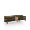 Liberty 62.99" Mid Century - Modern TV Stand - Rustic Brown and 3D Brown Prints - Drawers Opened