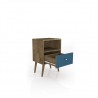 Liberty Mid Century - Modern Nightstand 1.0 - Rustic Brown and Aqua Blue - Drawers Opened