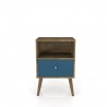 Liberty Mid Century - Modern Nightstand 1.0 - Rustic Brown and Aqua Blue - Front