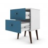 Liberty Mid Century - Modern Nightstand 2.0 (White and Aqua) - Drawers Opened