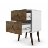 Liberty Mid Century - Modern Nightstand 2.0 (White and Rustic Brown) - Drawers Opened