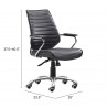 Zuo Modern Enterprise Low Back Office Chair in Black - With Dimensions
