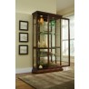 Pulaski Furniture Lighted Sliding Door 4 Shelf Curio Cabinet in Cherry Brown Open