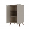 Manhattan Comfort Hampton Shoe Closet with 4 Shelves Solid Wood Legs in Off White and Maple Cream Open