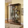Pulaski Furniture Edwardian 5 Shelf Sliding Door Curio Cabinet in Oak Brown Open - Pulaski Furniture Edwardian 5 Shelf Sliding Door Curio Cabinet in Oak Brown Open
