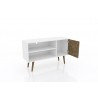 Liberty 42.52" Mid Century - Modern TV Stand with 2 Shelves and 1 Door - White and Rustic Brown - Drawer Opened