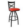 Akrin Cross Back Barstool With Steel Frame And Sand Black Finish - Red Cushion