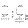 Zuo Modern Lider Plus Armless Office Chair in Black - Dimension Sheet