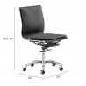 Zuo Modern Lider Plus Armless Office Chair in Black - With DImensions