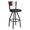 Darby Circle Wood Back Swivel Barstool In Steel Frame And Sand Black Finish 