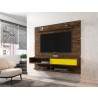 Manhattan Comfort Astor 70.86 Modern Floating Entertainment Center 2.0 with Media and Décor Shelves in Rustic Brown and Yellow