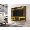 Manhattan Comfort Plaza 64.25 Modern Floating Wall Entertainment Center with Display Shelves in Rustic Brown and Yellow 