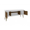 Manhattan Comfort Bradley 62.99 TV Stand White and Rustic Brown with 2 Media Shelves and 2 Storage Shelves in White and Rustic Brown with Solid Wood Legs Open