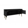 Manhattan Comfort Bradley 62.99 TV Stand Black with 2 Media Shelves and 2 Storage Shelves in Black with Solid Wood Legs Open