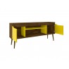 Manhattan Comfort Bradley 62.99 TV Stand Rustic Brown and Yellow with 2 Media Shelves and 2 Storage Shelves in Rustic Brown and Yellow with Solid Wood Legs Open