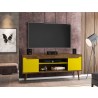 Manhattan Comfort Bradley 62.99 TV Stand Rustic Brown and Yellow with 2 Media Shelves and 2 Storage Shelves in Rustic Brown and Yellow with Solid Wood Legs Front