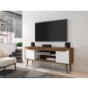 Manhattan Comfort Bradley 62.99 TV Stand Rustic Brown and White with 2 Media Shelves and 2 Storage Shelves in Rustic Brown and White with Solid Wood Legs