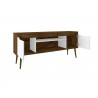 Manhattan Comfort Bradley 62.99 TV Stand Rustic Brown and White with 2 Media Shelves and 2 Storage Shelves in Rustic Brown and White with Solid Wood Legs Open