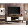 Manhattan Comfort Bradley 62.99 TV Stand Rustic Brown and White with 2 Media Shelves and 2 Storage Shelves in Rustic Brown and White with Solid Wood Legs Front