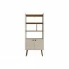 Manhattan Comfort Bogart 62.6" Mid-Century Modern Bookcase in Off-White and Nature Front - Manhattan Comfort Bogart 62.6" Mid-Century Modern Bookcase in Off-White and Nature Front