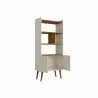 Manhattan Comfort Bogart 62.6" Mid-Century Modern Bookcase in Off-White and Nature Open - Manhattan Comfort Bogart 62.6" Mid-Century Modern Bookcase in Off-White and Nature Open