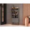 Manhattan Comfort Bogart 62.6" Mid-Century Modern Bookcase in Grey and Nature