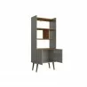 Manhattan Comfort Bogart 62.6" Mid-Century Modern Bookcase in Grey and Nature Open - Manhattan Comfort Bogart 62.6" Mid-Century Modern Bookcase in Grey and Nature Open