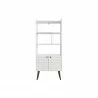 Manhattan Comfort Bogart 62.6" Mid-Century Modern Bookcase in White and Nature Front - Manhattan Comfort Bogart 62.6" Mid-Century Modern Bookcase in White and Nature Front
