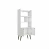 Manhattan Comfort Bogart 62.6" Mid-Century Modern Bookcase in White and Nature Open - Manhattan Comfort Bogart 62.6" Mid-Century Modern Bookcase in White and Nature Open