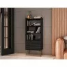 Manhattan Comfort Bogart 62.6" Mid-Century Modern Bookcase in Black and Nature - Manhattan Comfort Bogart 62.6" Mid-Century Modern Bookcase in Black and Nature