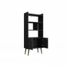 Manhattan Comfort Bogart 62.6" Mid-Century Modern Bookcase in Black and Nature Open - Manhattan Comfort Bogart 62.6" Mid-Century Modern Bookcase in Black and Nature Open