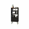 Manhattan Comfort Bogart 62.6" Mid-Century Modern Bookcase in Black and Nature - Manhattan Comfort Bogart 62.6" Mid-Century Modern Bookcase in Black and Nature