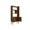 Manhattan Comfort Bogart 62.6" Mid-Century Modern Bookcase in Rustic Brown and Nature Open