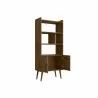 Manhattan Comfort Bogart 62.6" Mid-Century Modern Bookcase in Rustic Brown and Nature Open - Manhattan Comfort Bogart 62.6" Mid-Century Modern Bookcase in Rustic Brown and Nature Open