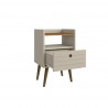 Manhattan Comfort Bogart Mid-Century Modern Nightstand in Off-White and Nature Open