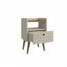 Manhattan Comfort Bogart Mid-Century Modern Nightstand in Off-White and Nature Open - Manhattan Comfort Bogart Mid-Century Modern Nightstand in Off-White and Nature Open