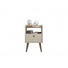 Manhattan Comfort Bogart Mid-Century Modern Nightstand in Off-White and Nature
