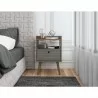 Manhattan Comfort Bogart Mid-Century Modern Nightstand in Grey and Nature - Manhattan Comfort Bogart Mid-Century Modern Nightstand in Grey and Nature