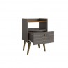 Manhattan Comfort Bogart Mid-Century Modern Nightstand in Grey and Nature Open