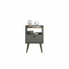 Manhattan Comfort Bogart Mid-Century Modern Nightstand in Grey and Nature - Manhattan Comfort Bogart Mid-Century Modern Nightstand in Grey and Nature